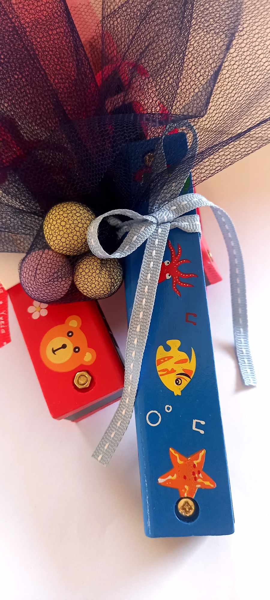 Παιδική μπομπονιέρα βάπτισης ξύλινη φυσαρμόνικα