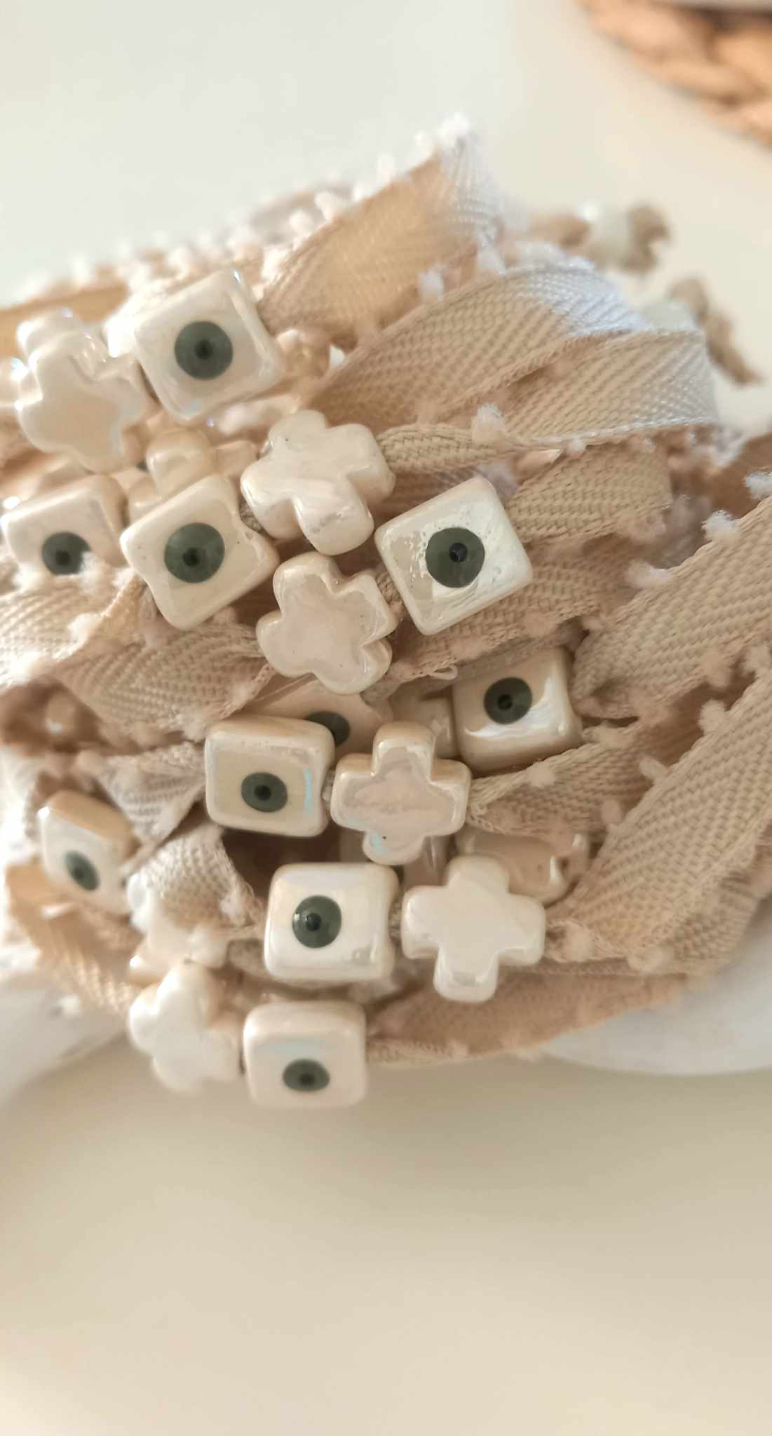 Μαρτυρικό βάπτισης κορδέλα με κεραμικό σταυρό και μάτι