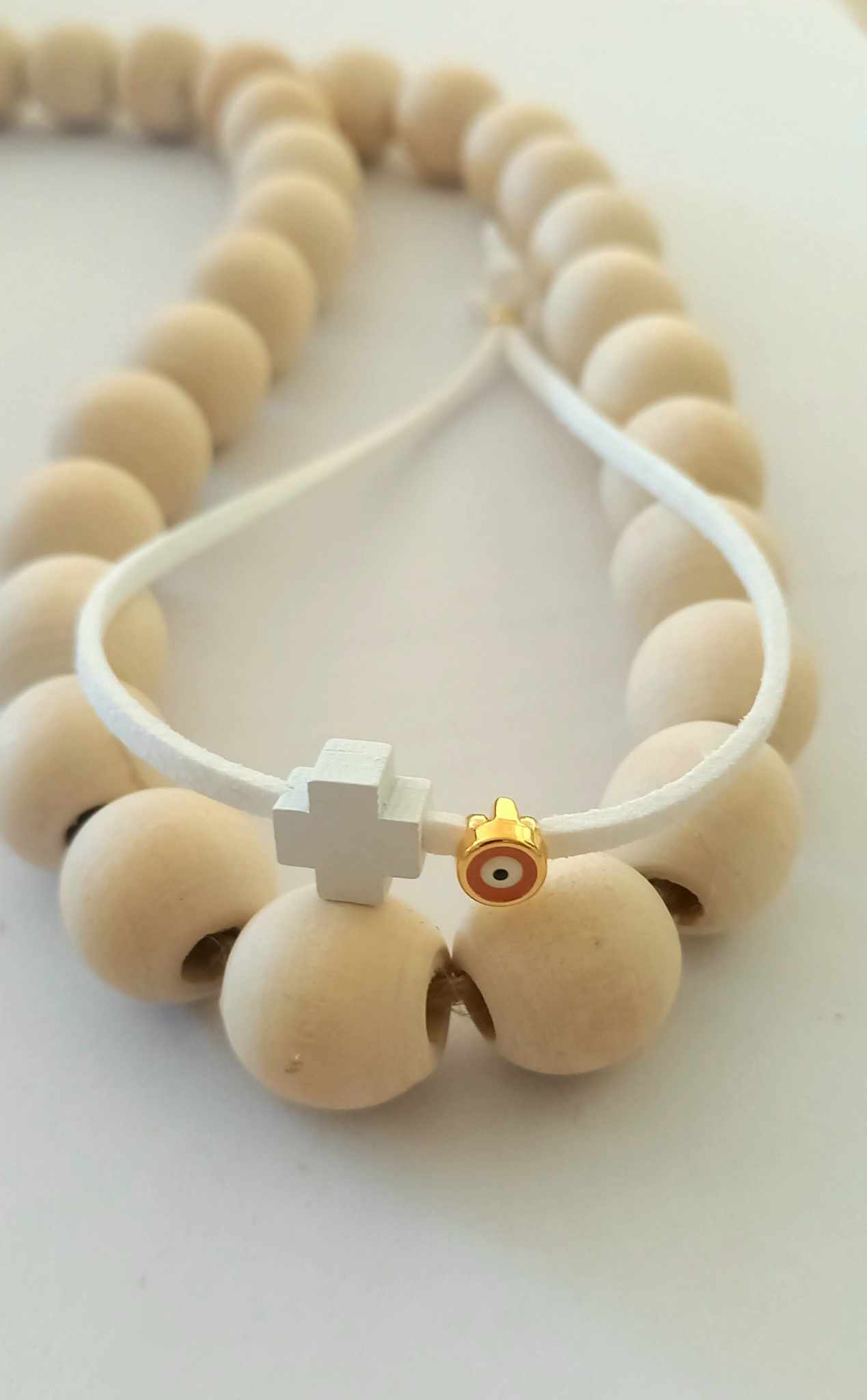 Χειροποίητο μαρτυρικό βάπτισης με καστόρι, ξύλινο σταυρό και μάτι