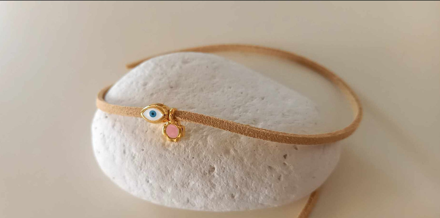 Χειροποίητο μαρτυρικό βραχιόλι με καστόρι, σταυρό και μάτι