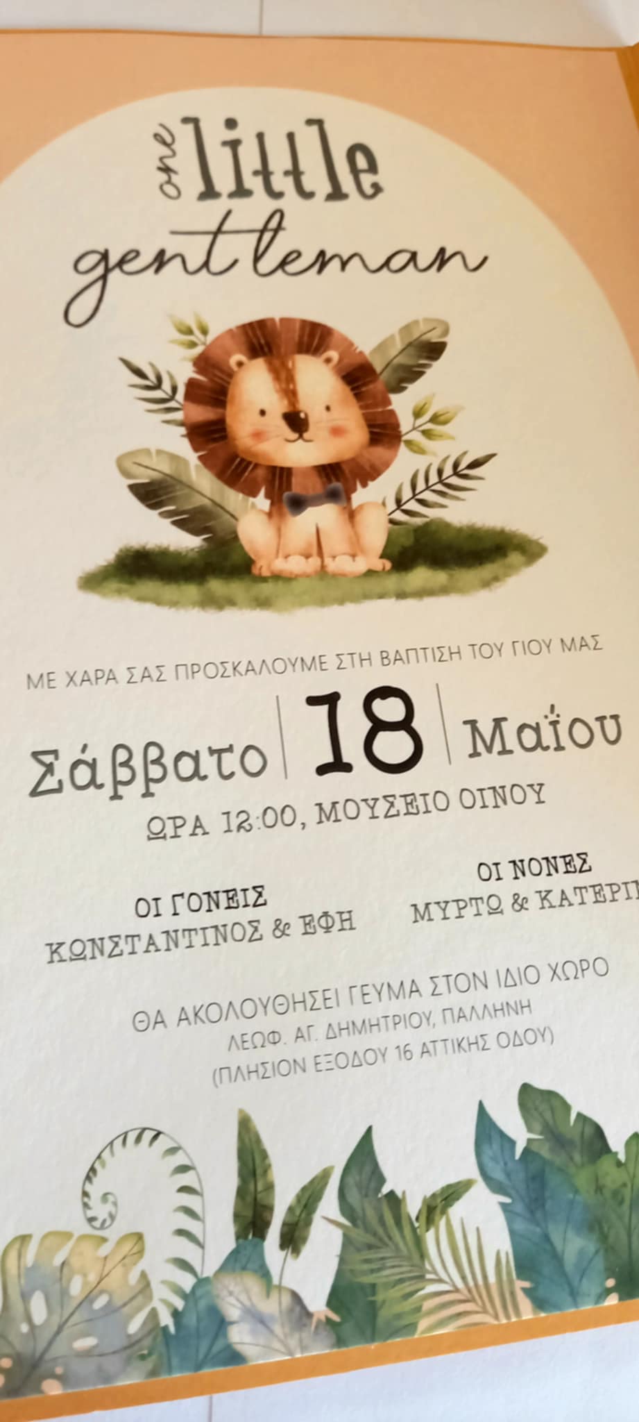 Προσκλητήριο βάπτισης με λιονταράκι