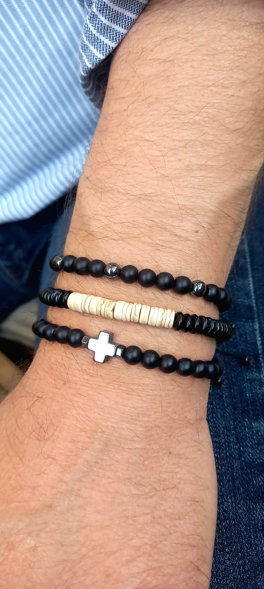 Χειροποίητο αντρικό βραχιόλι με ροδέλες χαολίτη