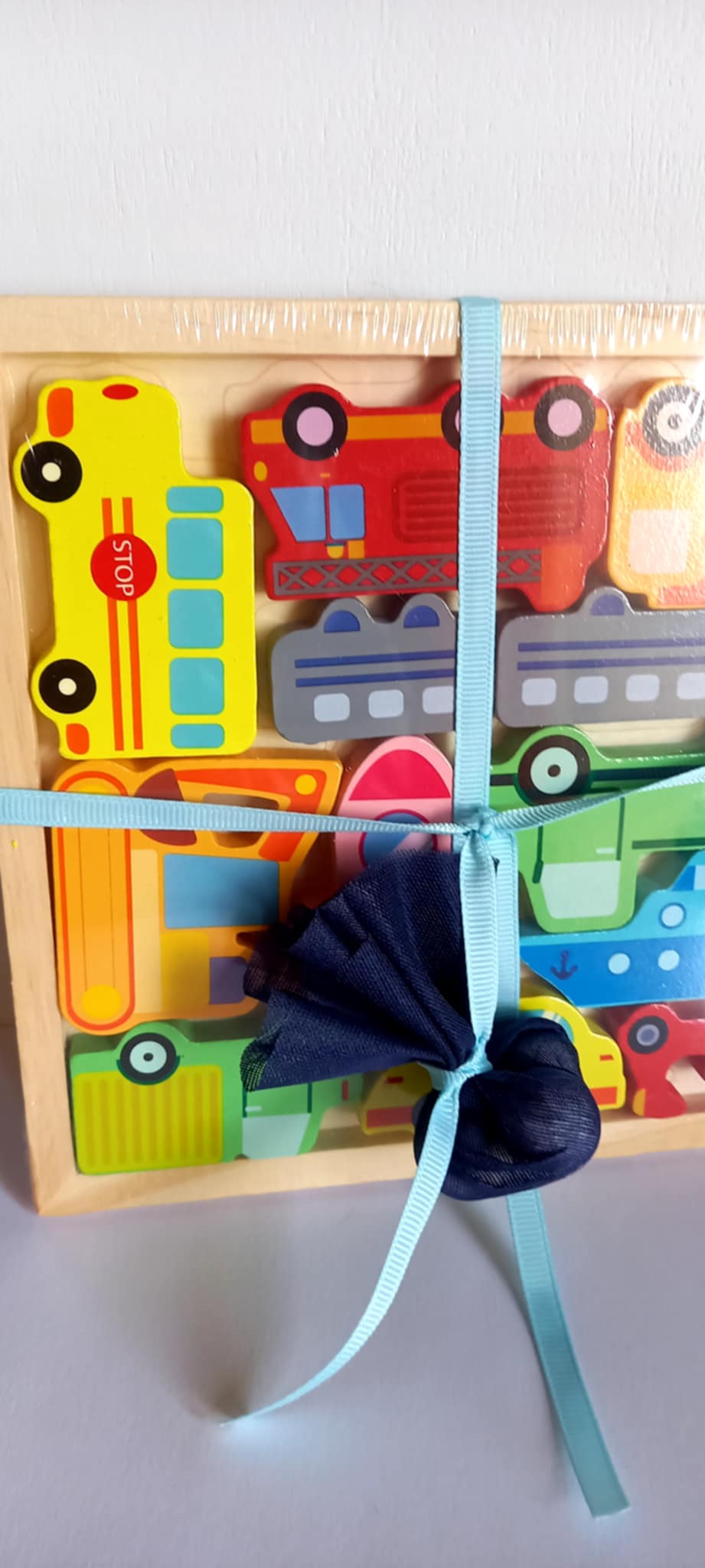 Παιδική μπομπονιέρα βάπτισης ξύλινο παζλ με οχήματα