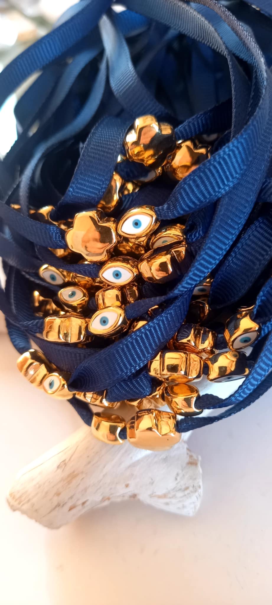 Μαρτυρικό βάπτισης βραχιόλι με κορδέλα και επιχρυσωμένα στοιχεία