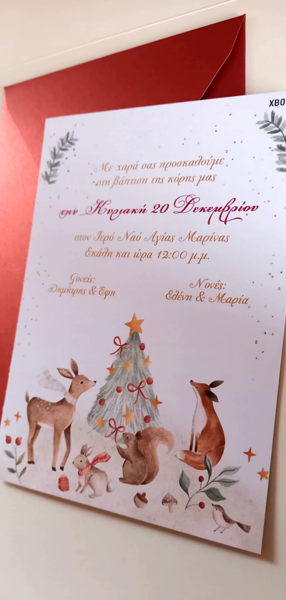 Χριστουγεννιάτικο προσκλητήριο βάπτισης με ζωάκια