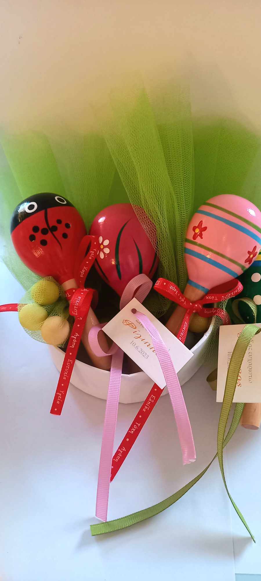 Παιδική μπομπονιέρα βάπτισης ξύλινες μαράκες
