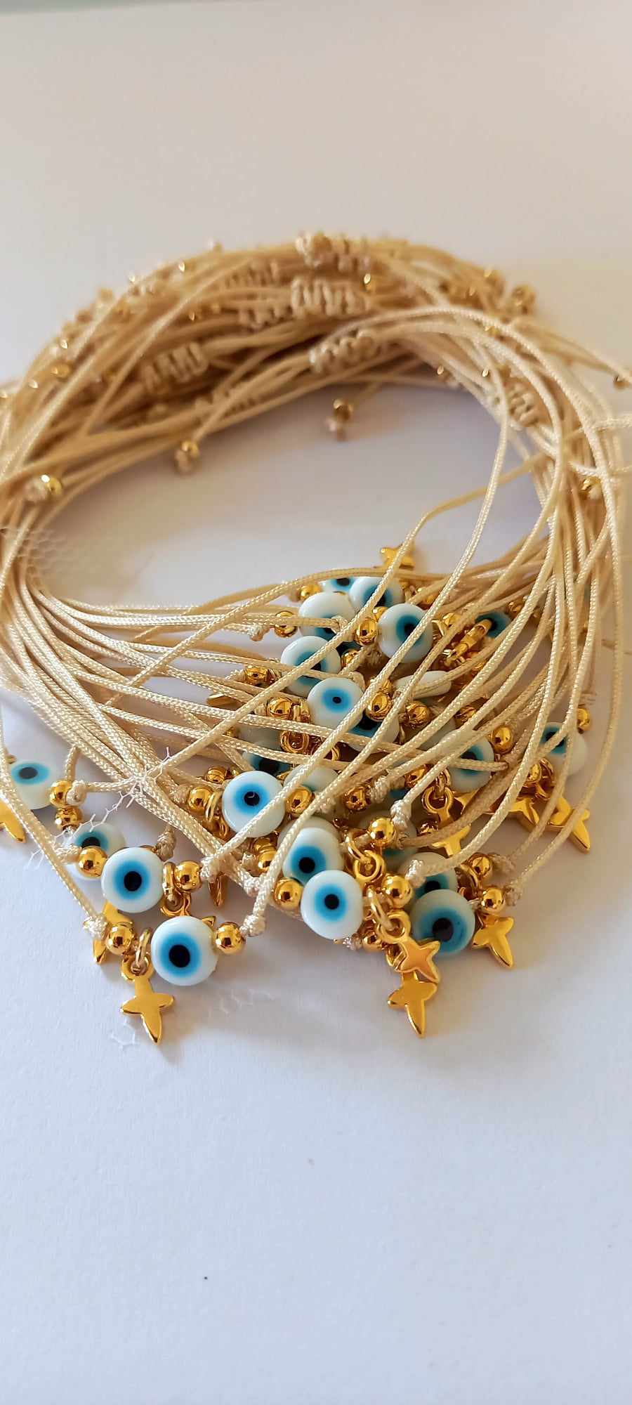 Μαρτυρικό βάπτισης βραχιόλι με κορδόνι, ματάκι και σταυρό