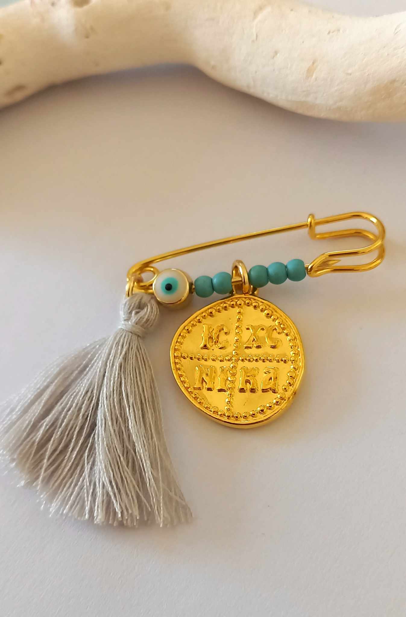 Μαρτυρικό βάπτισης παραμάνα με κωνσταντινάτο φλουρί και μάτι