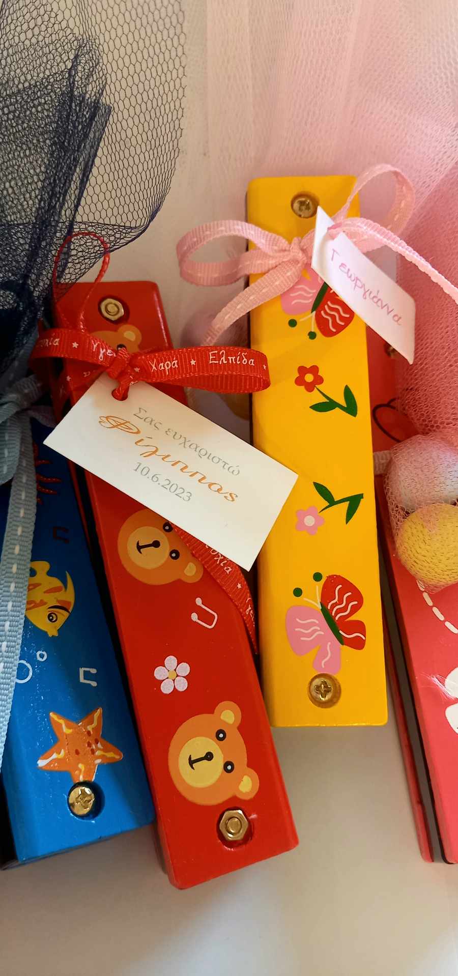 Παιδική μπομπονιέρα βάπτισης ξύλινη φυσαρμόνικα