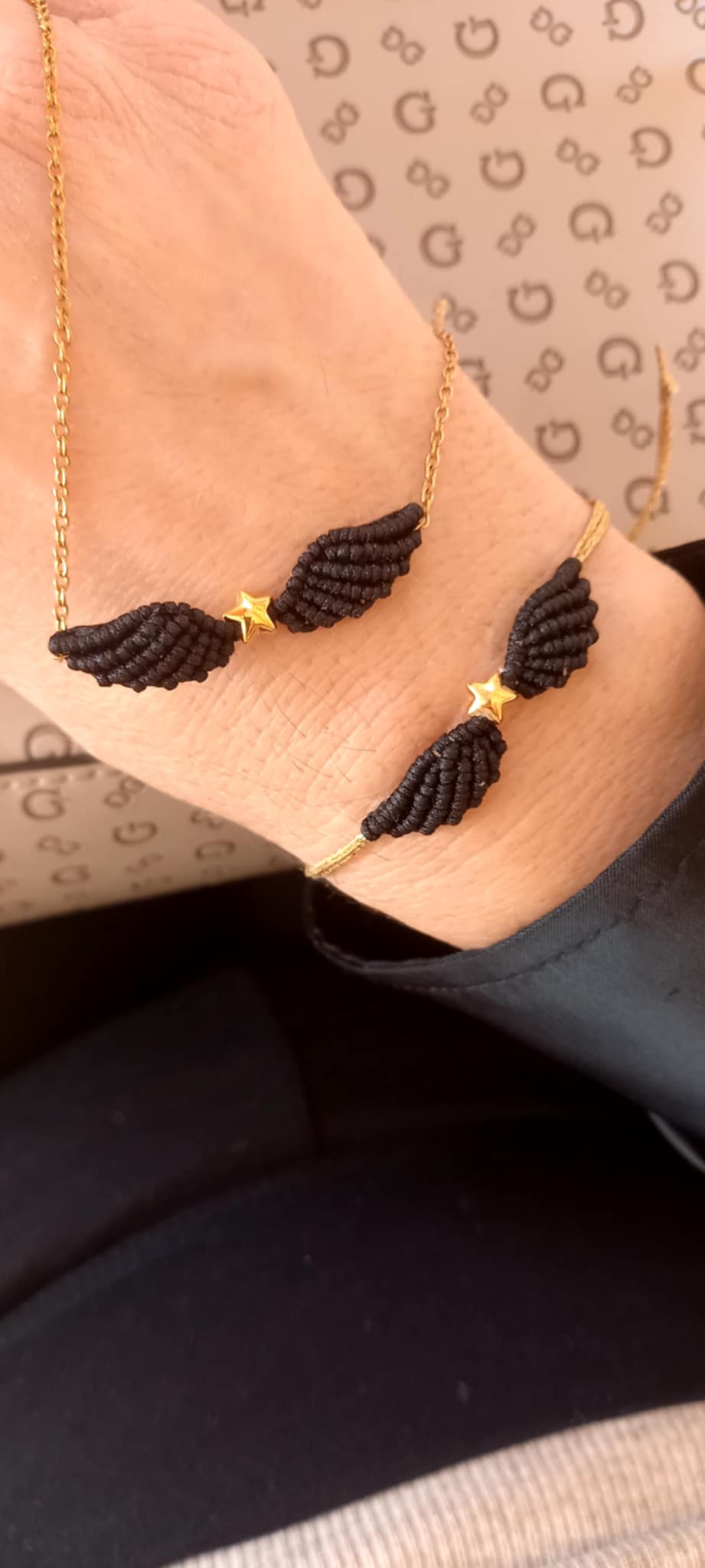 Κολιέ με μακραμέ φτερό αγγέλου και αστέρι