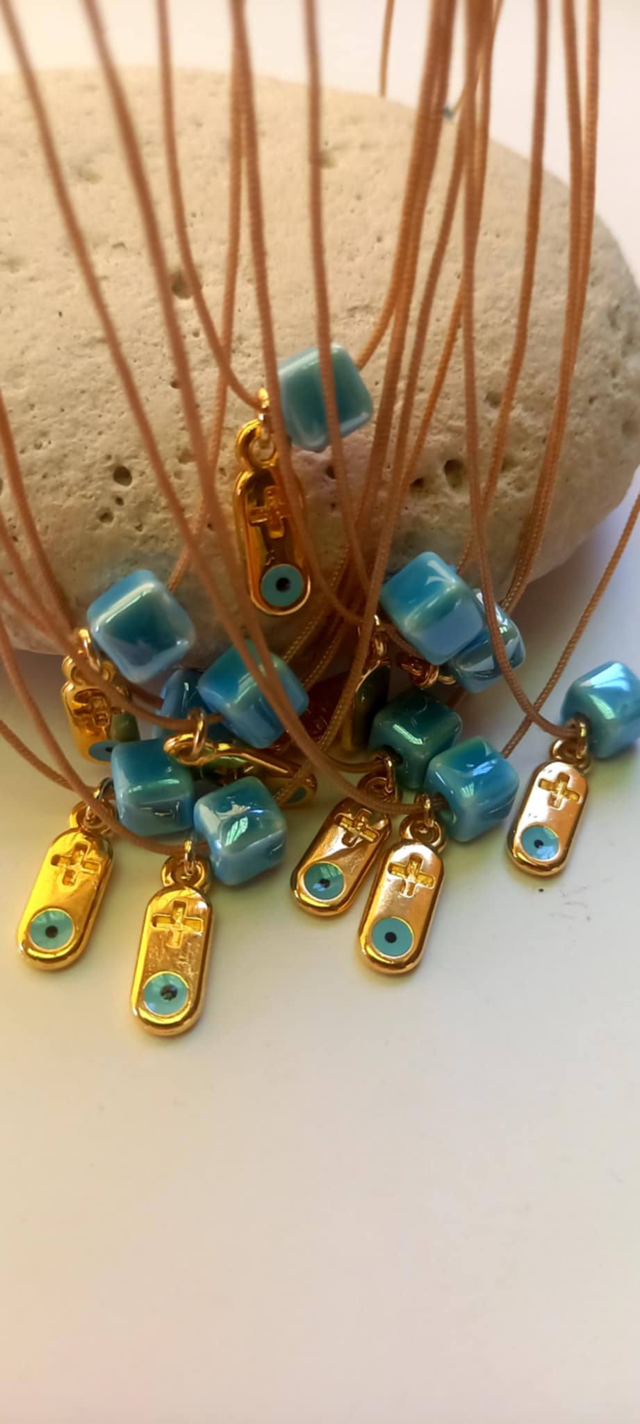 Μαρτυρικό βάπτισης για το λαιμό με σταυρουδάκι με μάτι και κορδόνι