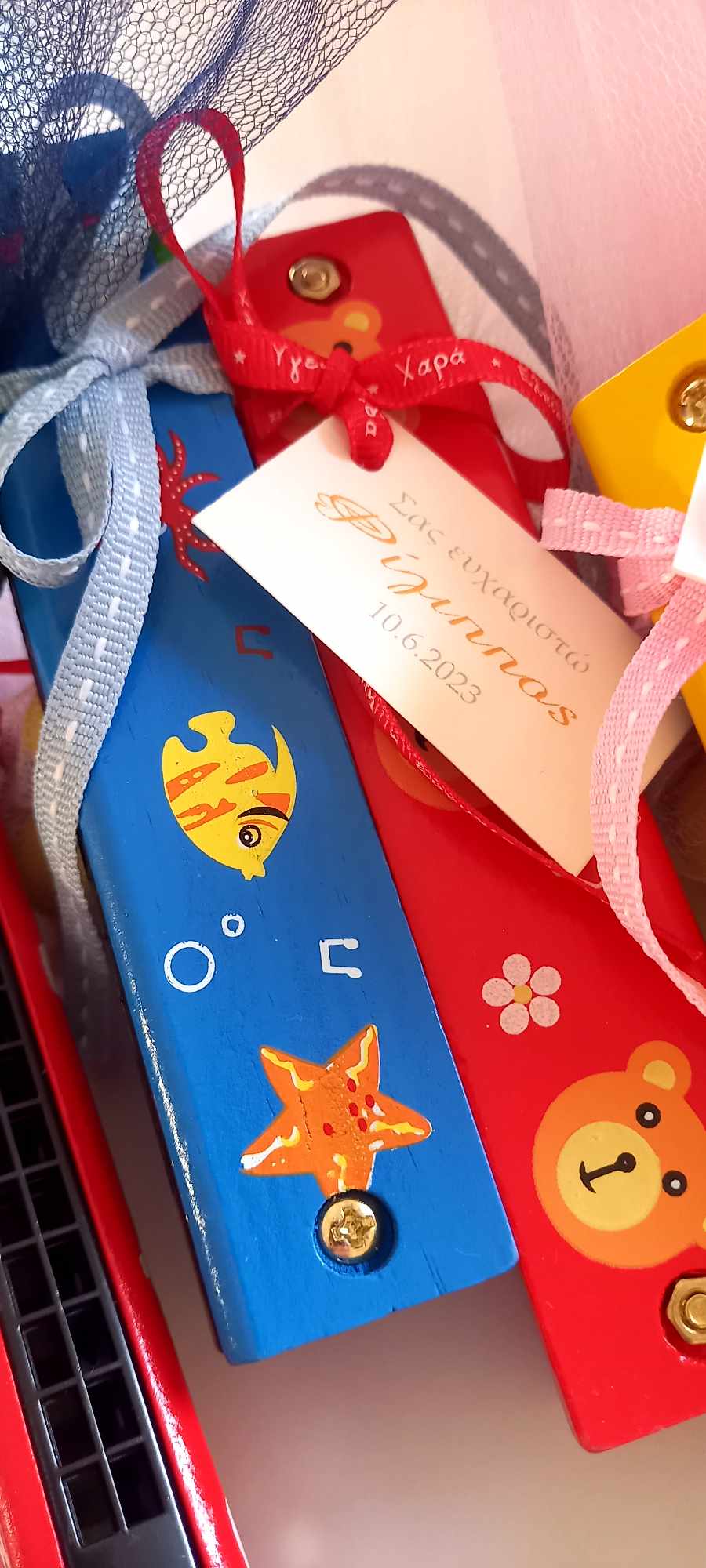 Παιδική μπομπονιέρα βάπτισης ξύλινη φυσαρμόνικα