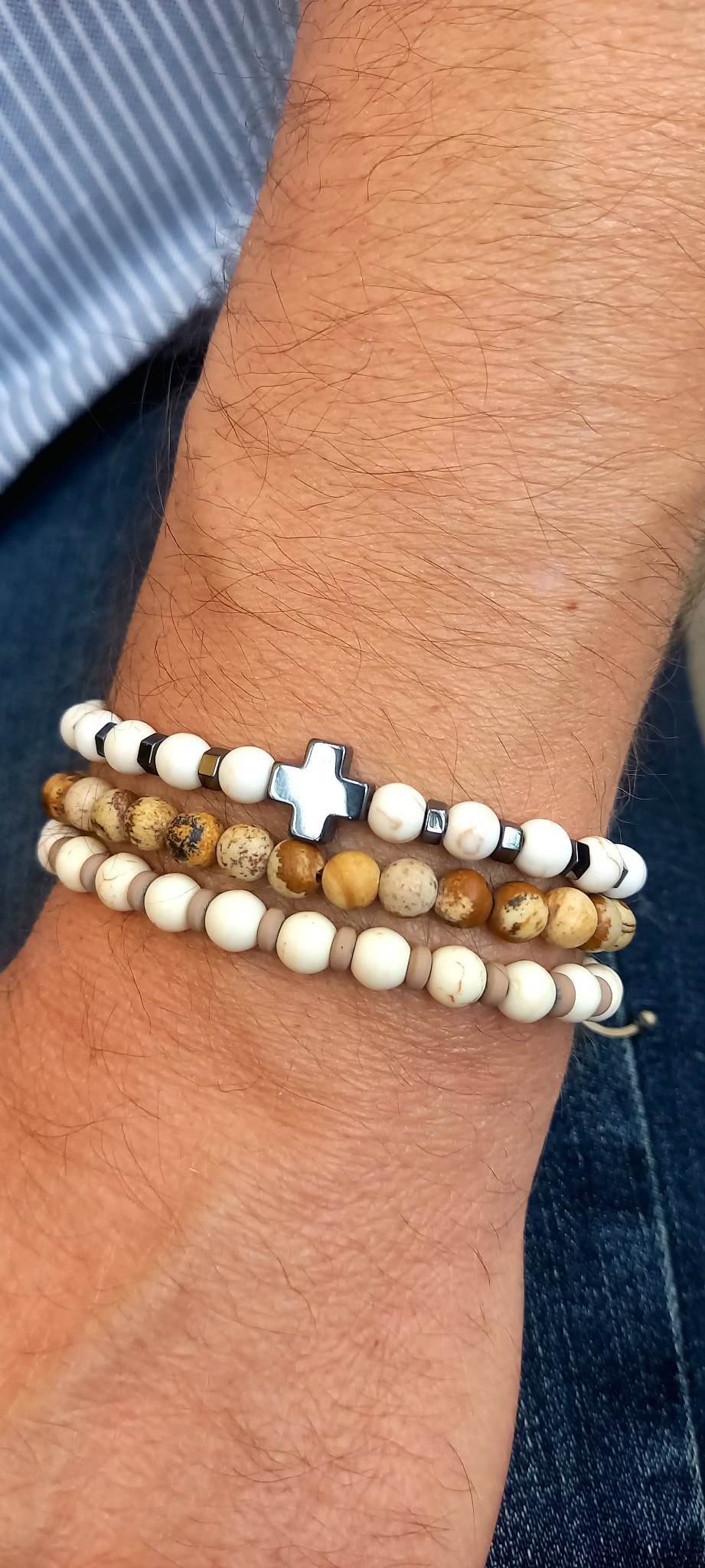Χειροποίητο αντρικό βραχιόλι με χαολίτες