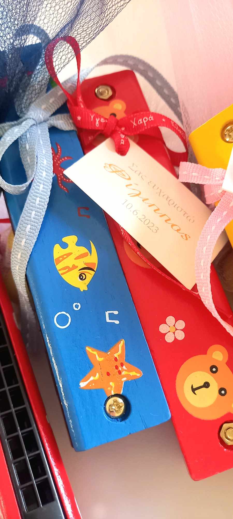 Παιδική μπομπονιέρα βάπτισης ξύλινη φυσαρμόνικα