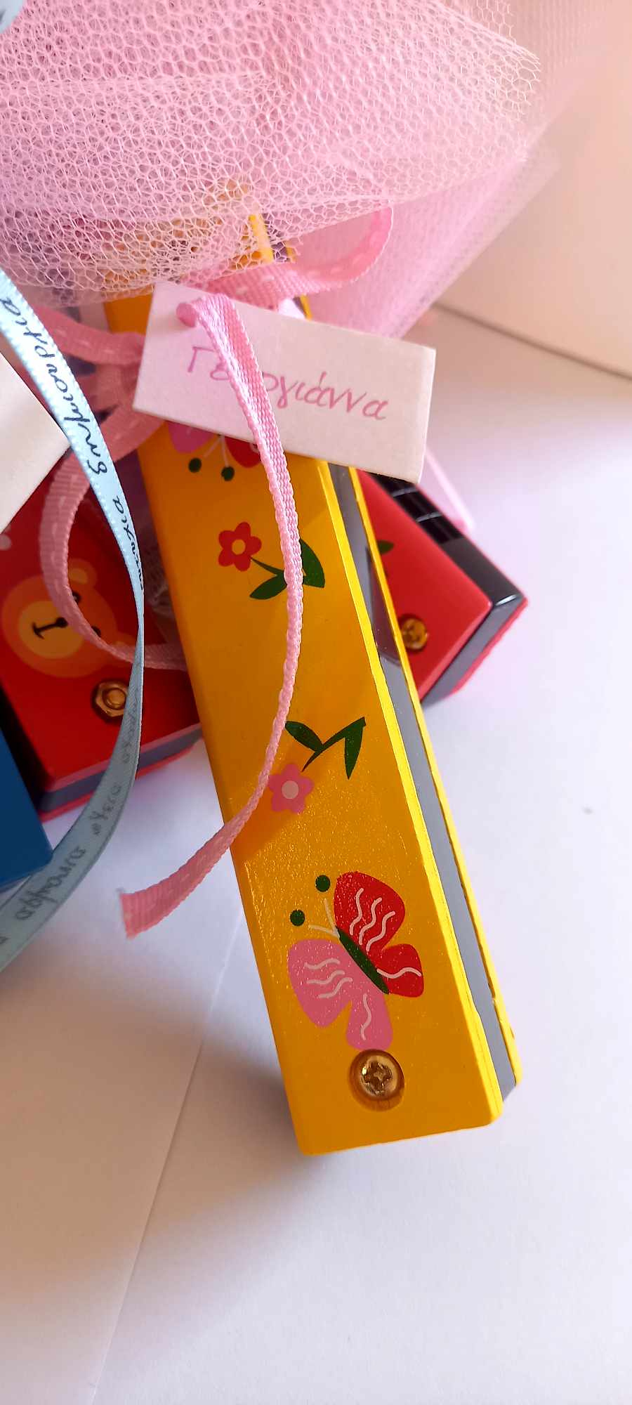 Παιδική μπομπονιέρα βάπτισης ξύλινη φυσαρμόνικα