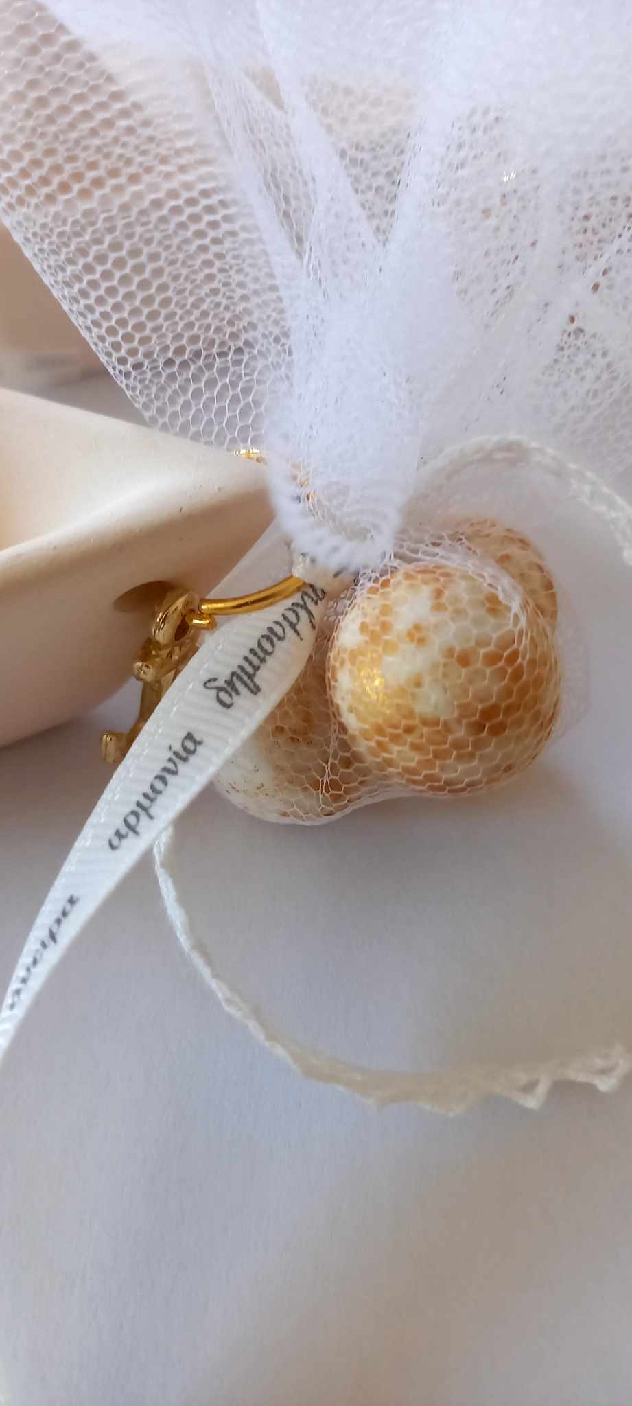 Μπομπονιέρα γάμου κεραμικό καράβι με άγκυρα και δαντέλα