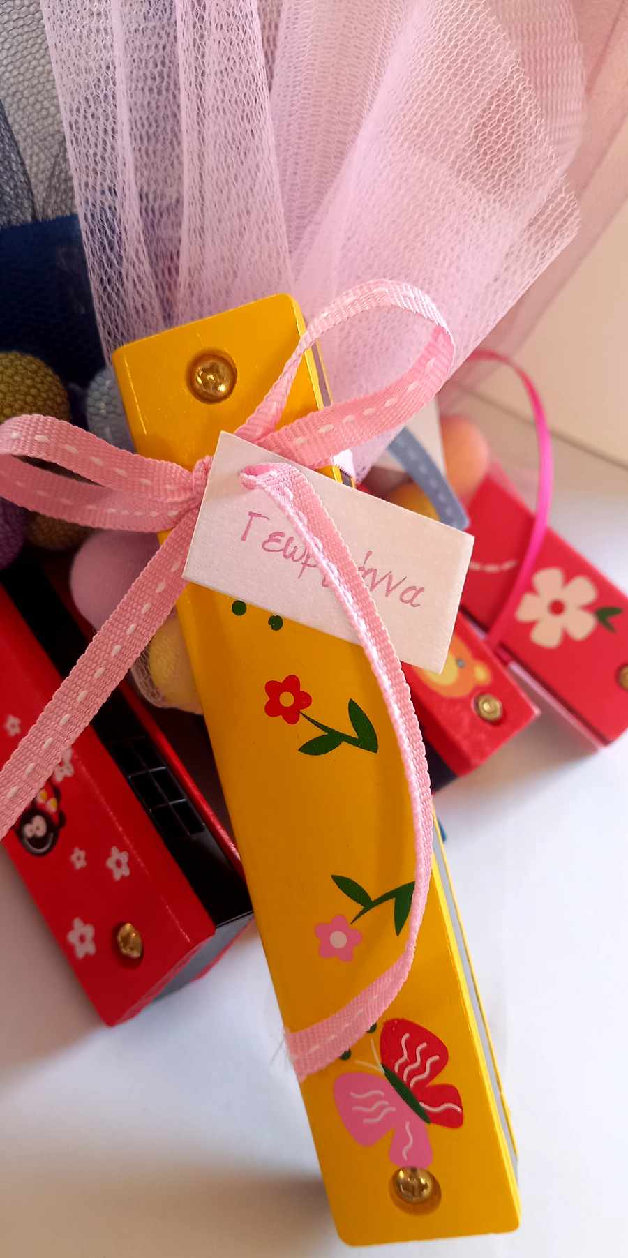Παιδική μπομπονιέρα βάπτισης ξύλινη φυσαρμόνικα