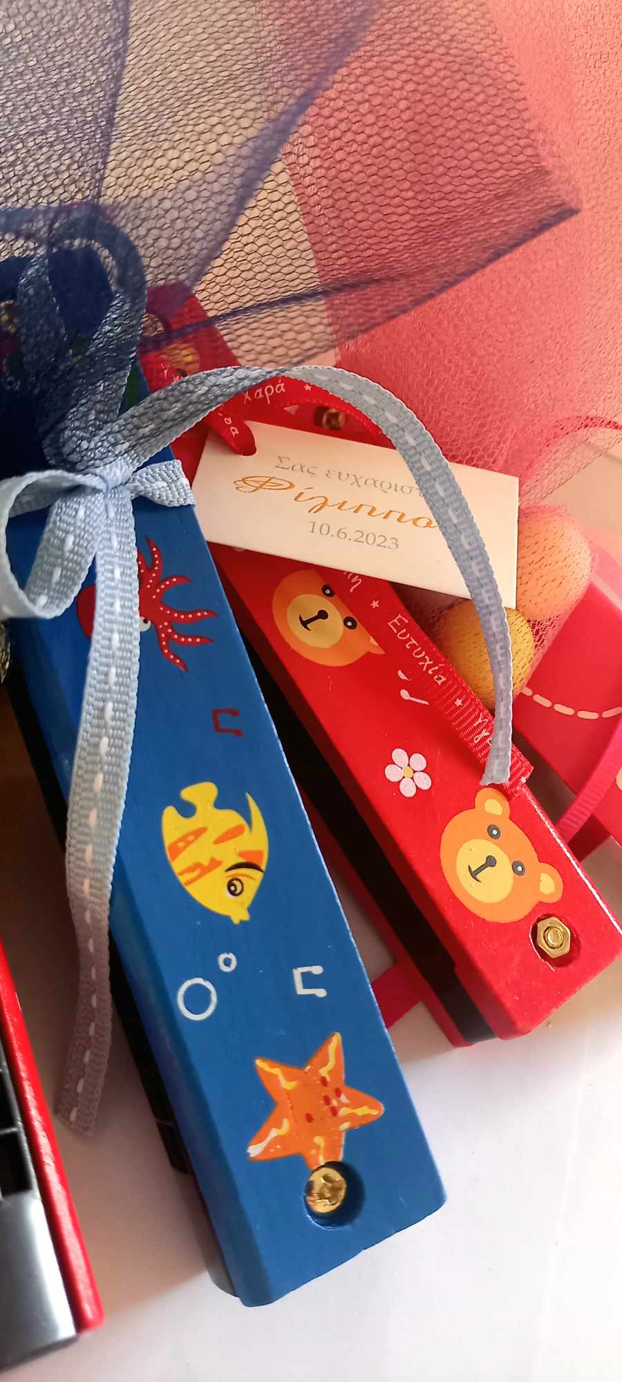 Παιδική μπομπονιέρα βάπτισης ξύλινη φυσαρμόνικα