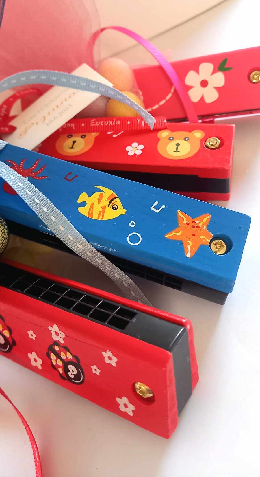 Παιδική μπομπονιέρα βάπτισης ξύλινη φυσαρμόνικα