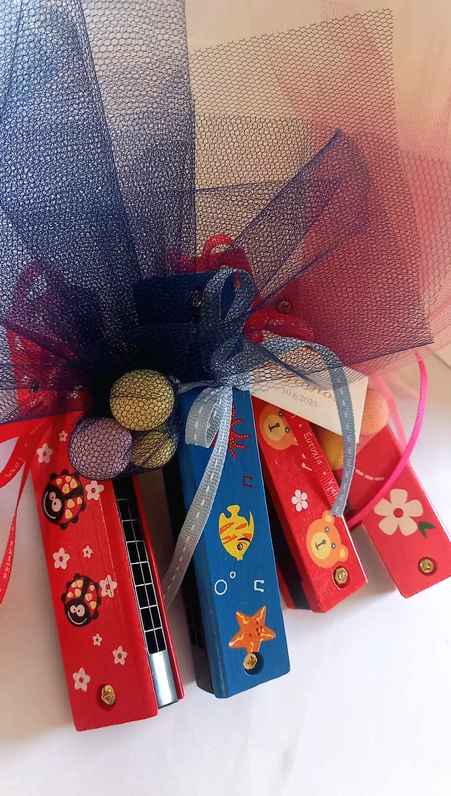 Παιδική μπομπονιέρα βάπτισης ξύλινη φυσαρμόνικα