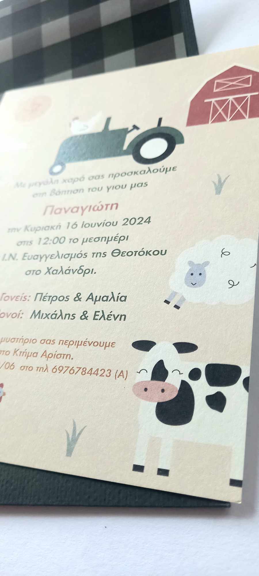 Προσκλητήριο βάπτισης με θέμα φάρμα
