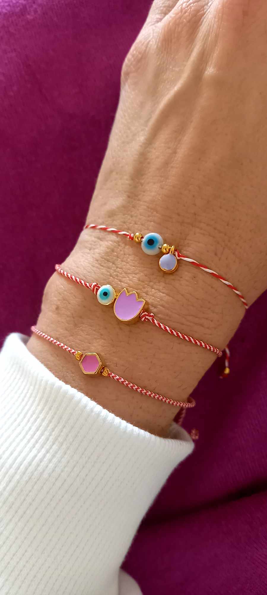 Βραχιόλι μαρτάκι με μάτι και επιχρυσωμένο στοιχείο