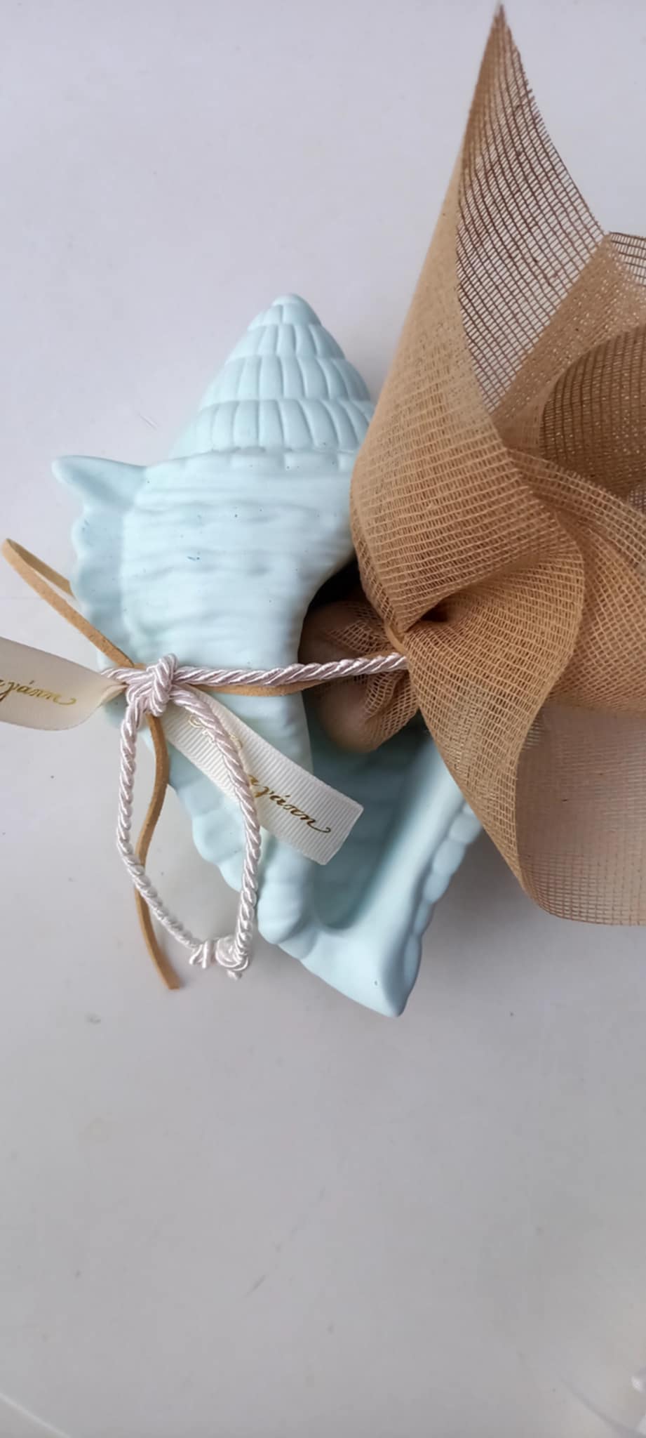 Premium μπομπονιέρα γάμου κοχύλι με υφή πορσελάνης