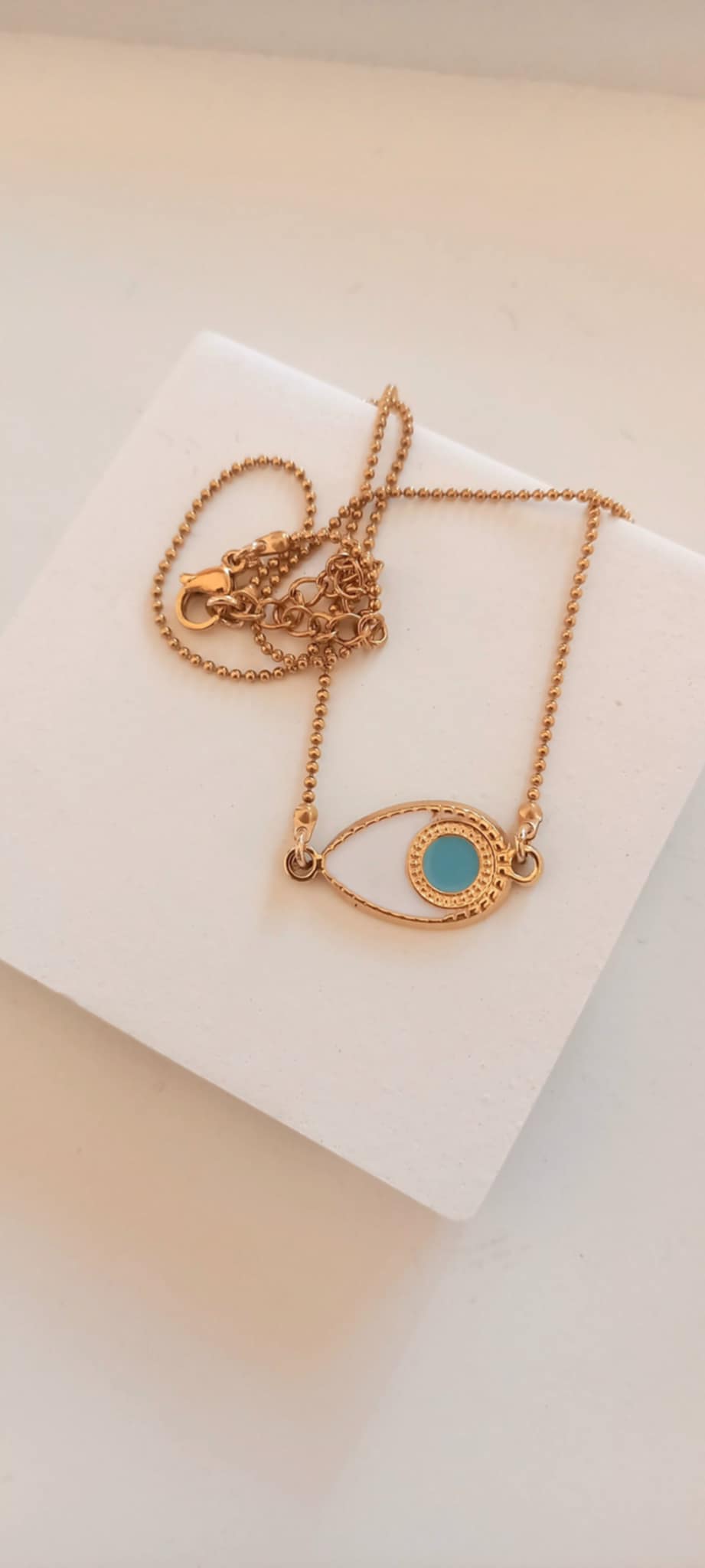 Κολιέ με αλυσίδα από ατσάλι και μάτι με σμάλτο