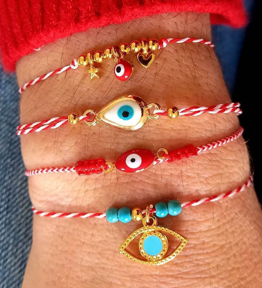 Βραχιόλι μαρτάκι με κορδόνι και μάτι με λευκό σμάλτο