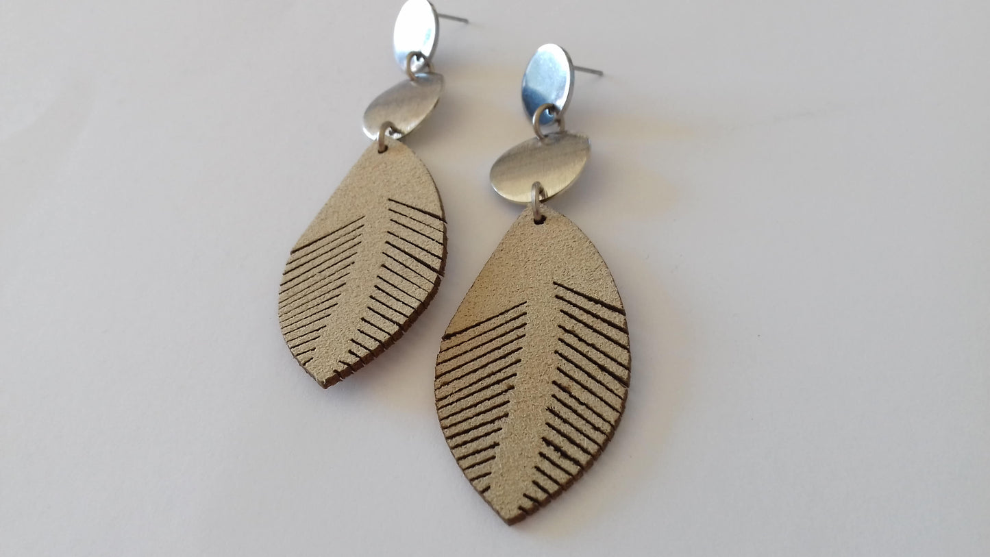 Leather leaf drop earrings