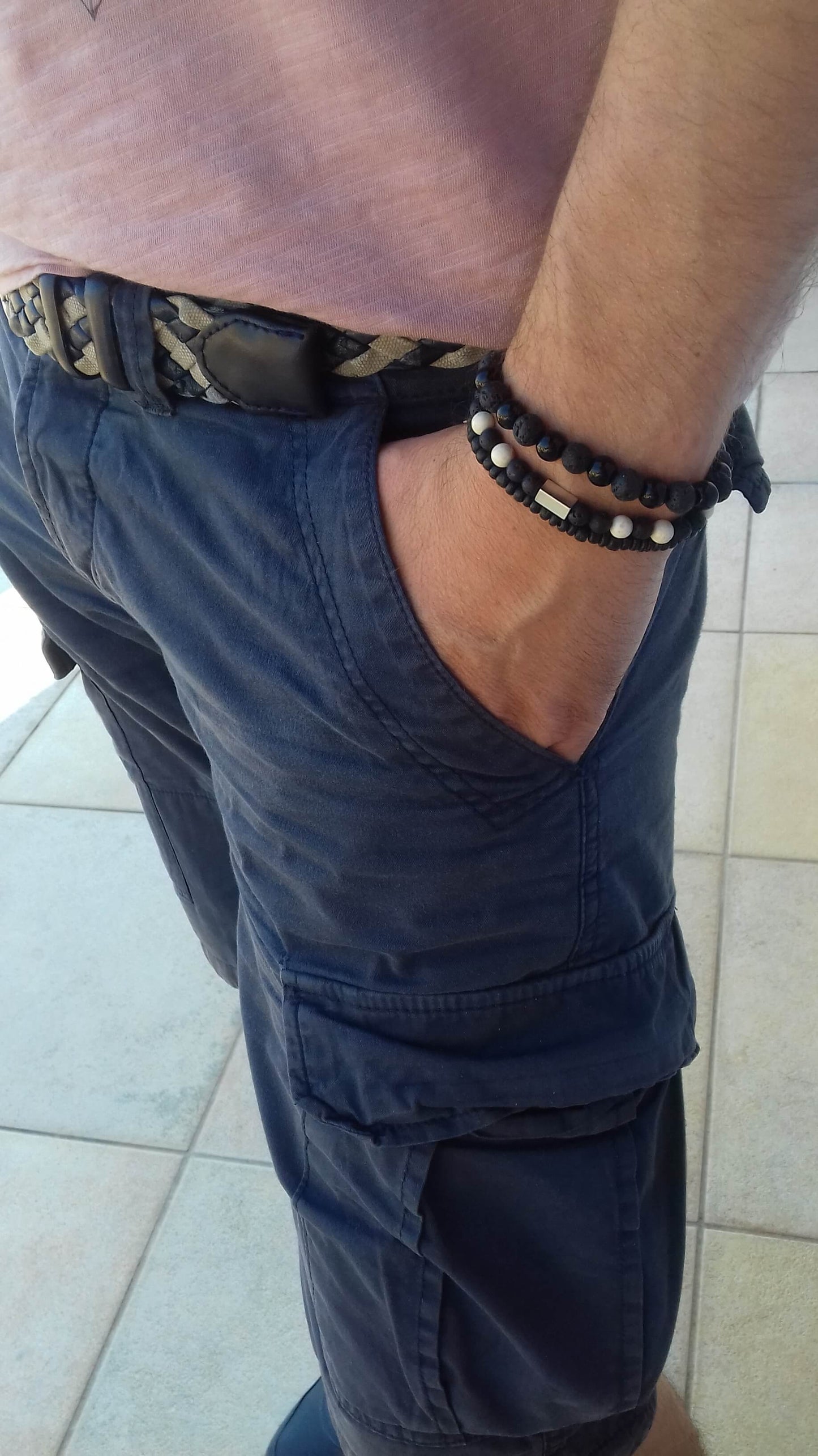 Σετ αντρικά βραχιόλια με λάβα και ημιπολύτιμες πέτρες