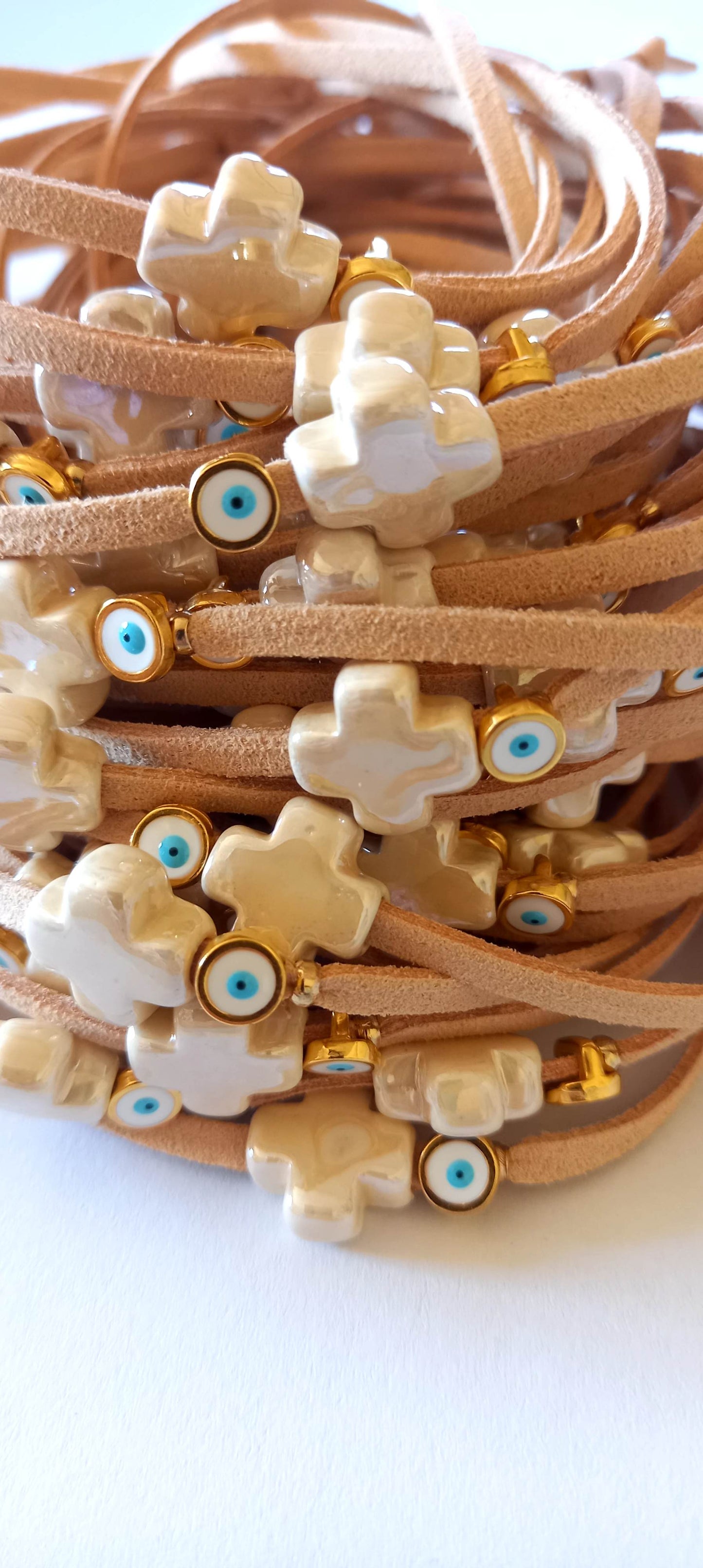 Χειροποίητο μαρτυρικό βάπτισης με καστόρι, κεραμικό σταυρό και μάτι