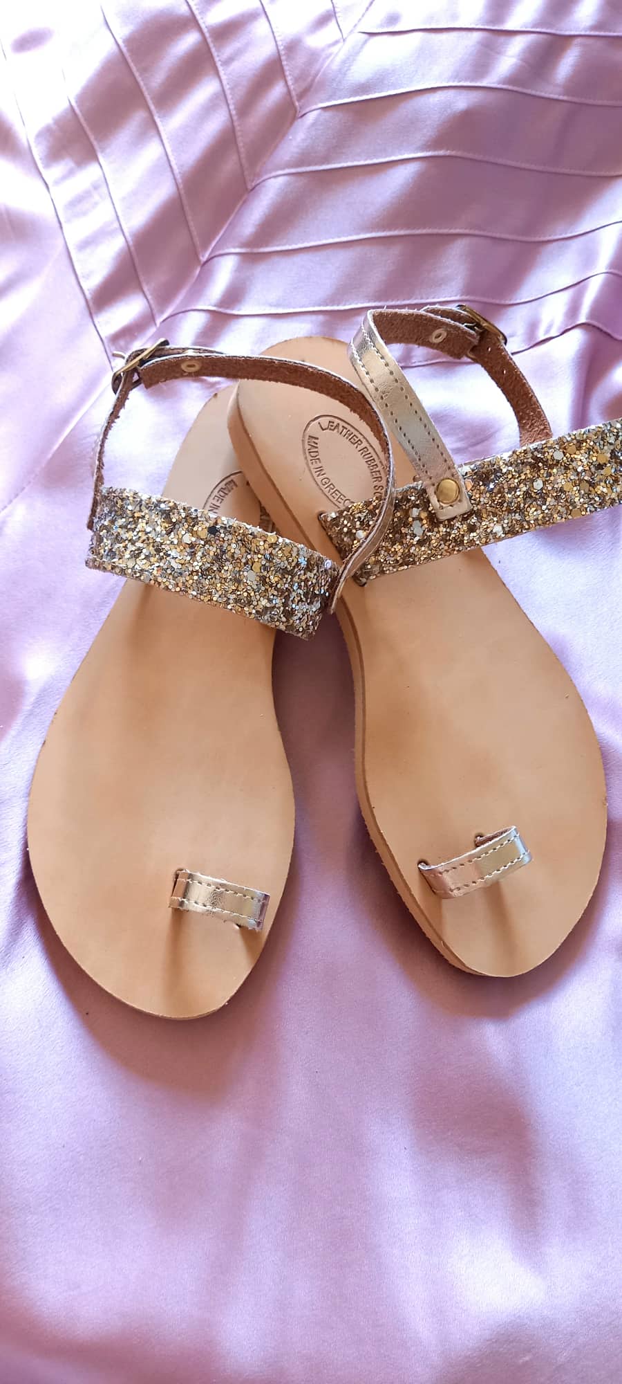 Χειροποίητα δερμάτινα παιδικά πέδιλα με glitter