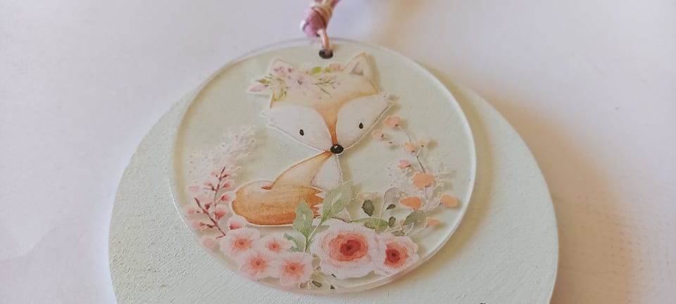 Μπομπονιέρα βάπτισης στοιχείο plexi glass με αλεπού