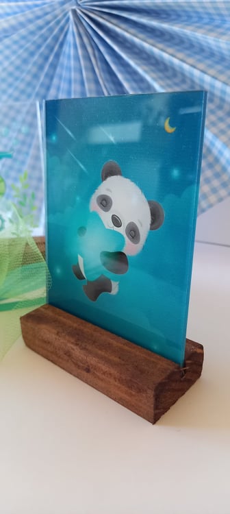 Μπομπονιέρα βάπτισης διακοσμητικό από plexi glass με panda και αστέρι