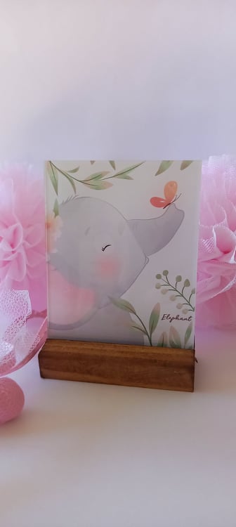 Μπομπονιέρα βάπτισης διακοσμητικό από plexi glass με ελεφαντάκι