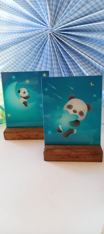 Μπομπονιέρα βάπτισης διακοσμητικό από plexi glass με panda και αστέρι