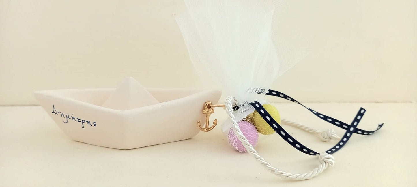 Μπομπονιέρα βάπτισης κεραμικό καράβι με άγκυρα και όνομα