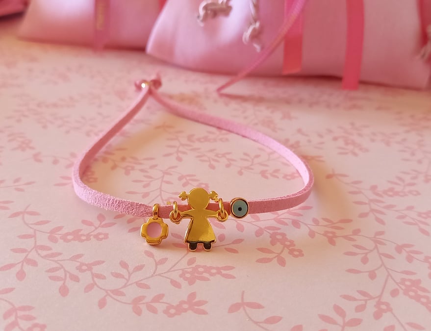 Μαρτυρικό βάπτισης - βραχιόλι με καστόρι και επιχρυσωμένα στοιχεία