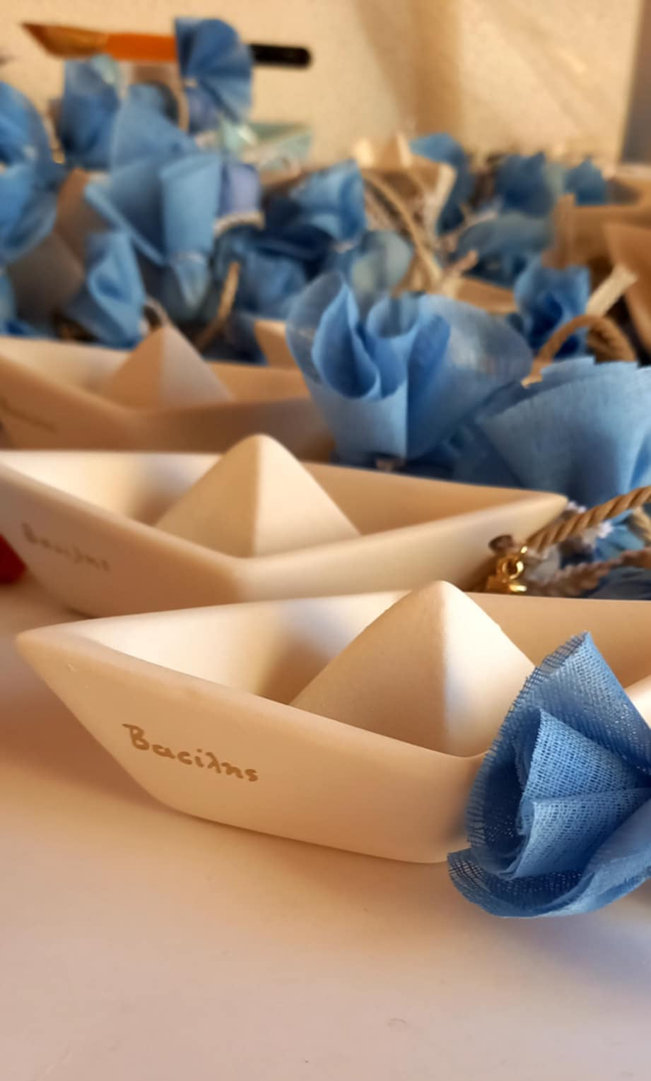 Μπομπονιέρα βάπτισης καραβάκι με άγκυρα και όνομα