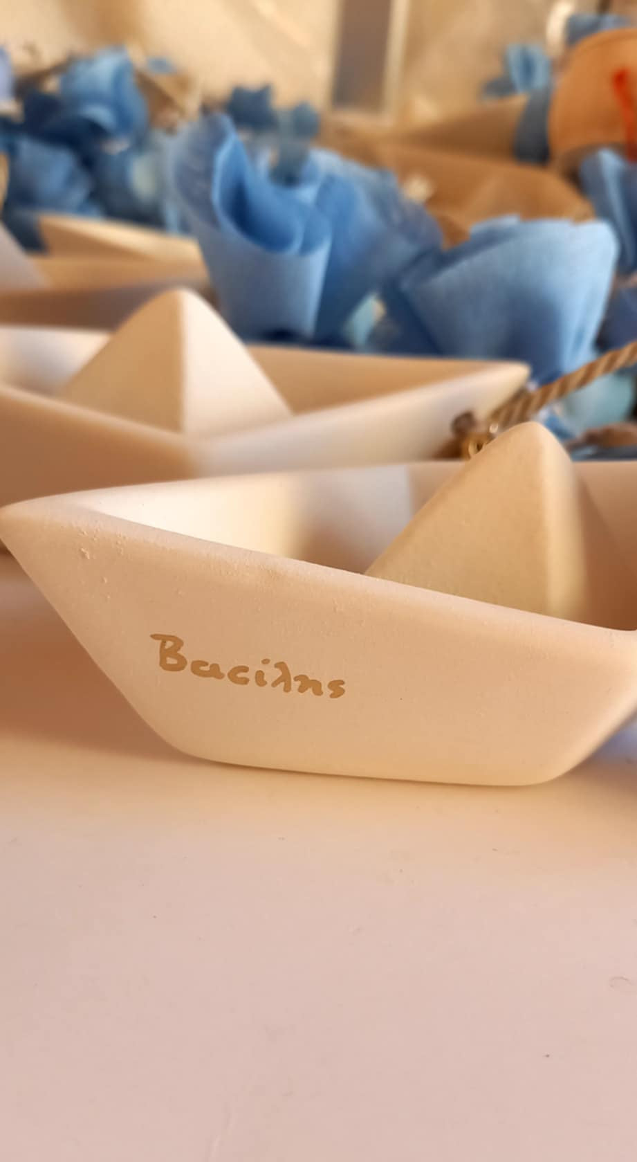 Μπομπονιέρα βάπτισης καραβάκι με άγκυρα και όνομα