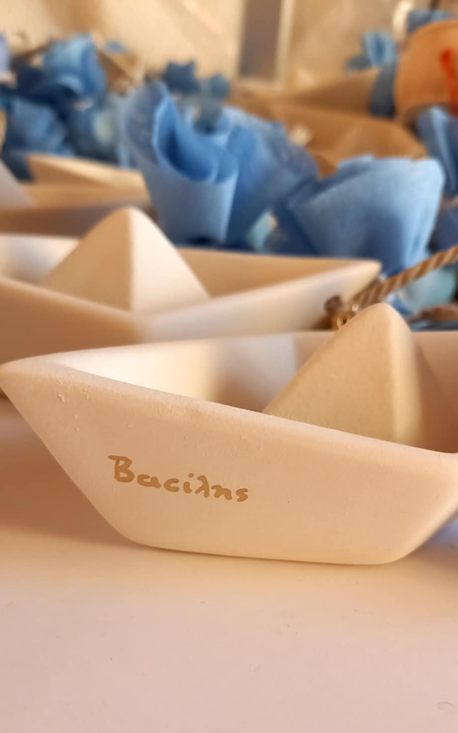 Μπομπονιέρα βάπτισης καραβάκι με άγκυρα και όνομα