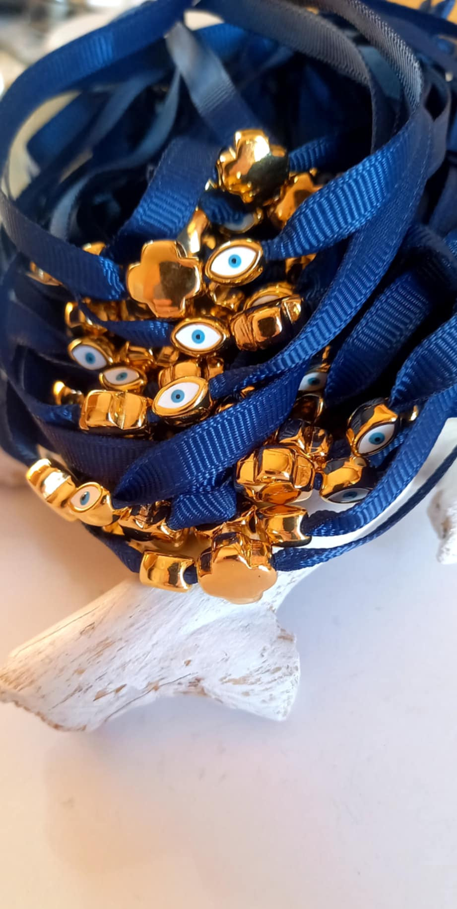 Μαρτυρικό βάπτισης βραχιόλι με κορδέλα και επιχρυσωμένα στοιχεία