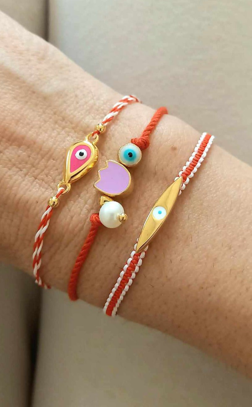 Βραχιόλι μαρτάκι με επιχρυσωμένα στοιχεία και μαργαριτάρι καλλιέργειας