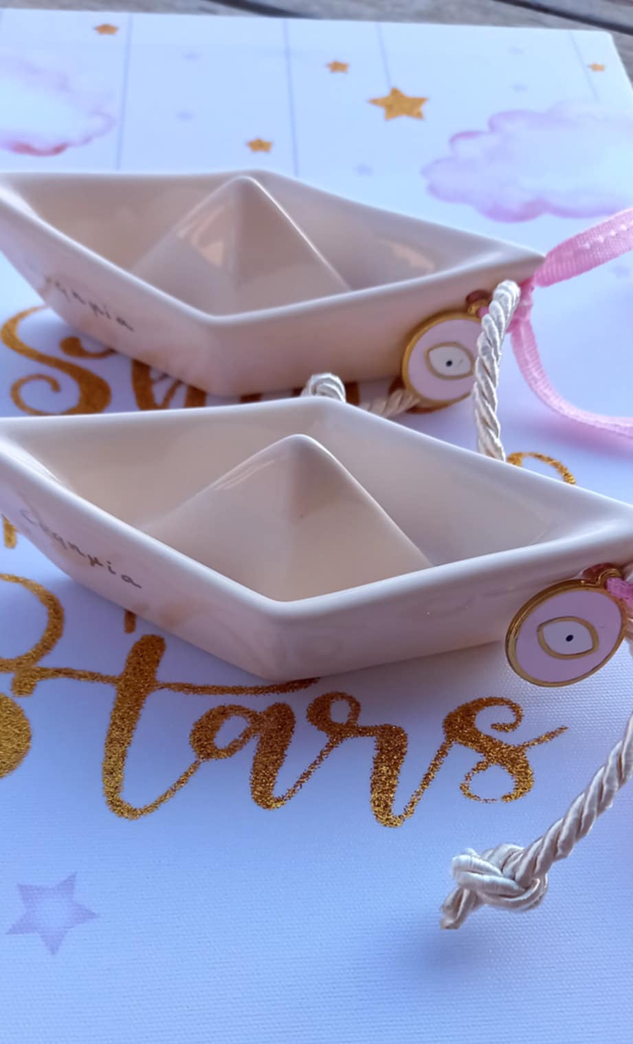 Μπομπονιέρα βάπτισης κεραμικό καράβι με μάτι