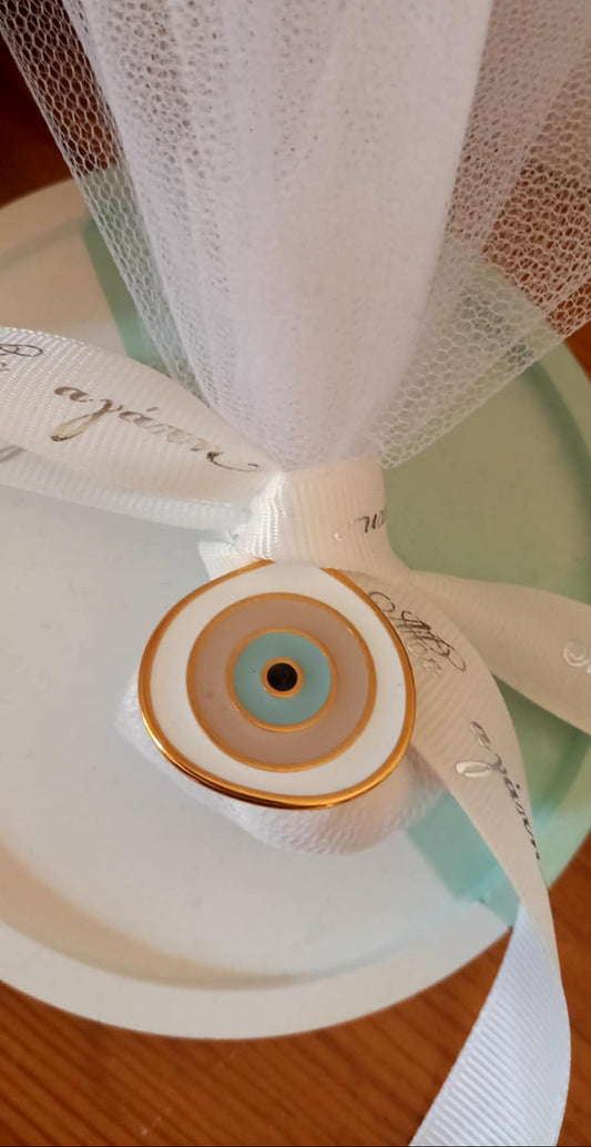 Μπομπονιέρα γάμου - βάπτισης κεραμικό σουβέρ με μάτι