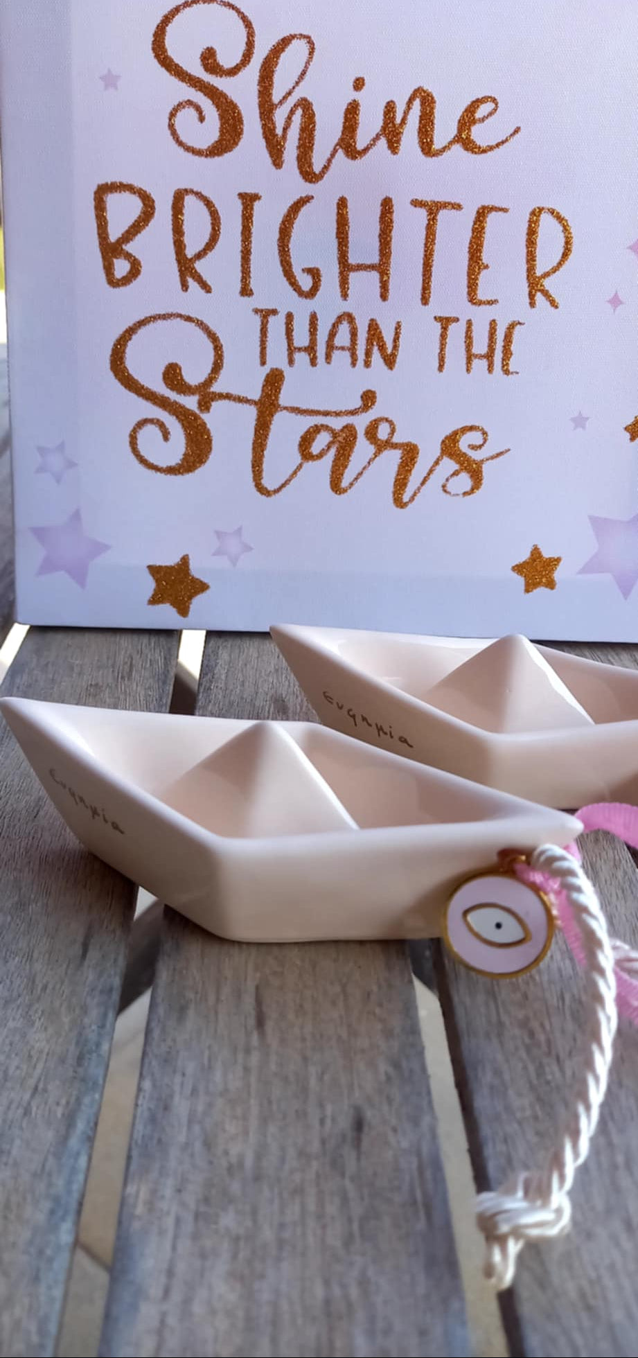 Μπομπονιέρα βάπτισης κεραμικό καράβι με μάτι