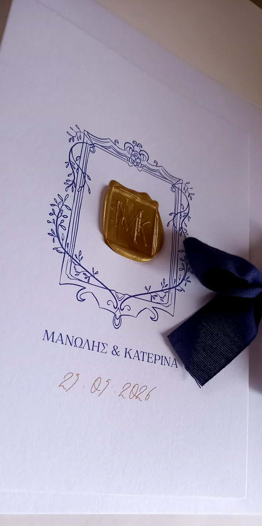 Προσκλητήριο γάμου με βουλοκέρι και κορδέλα