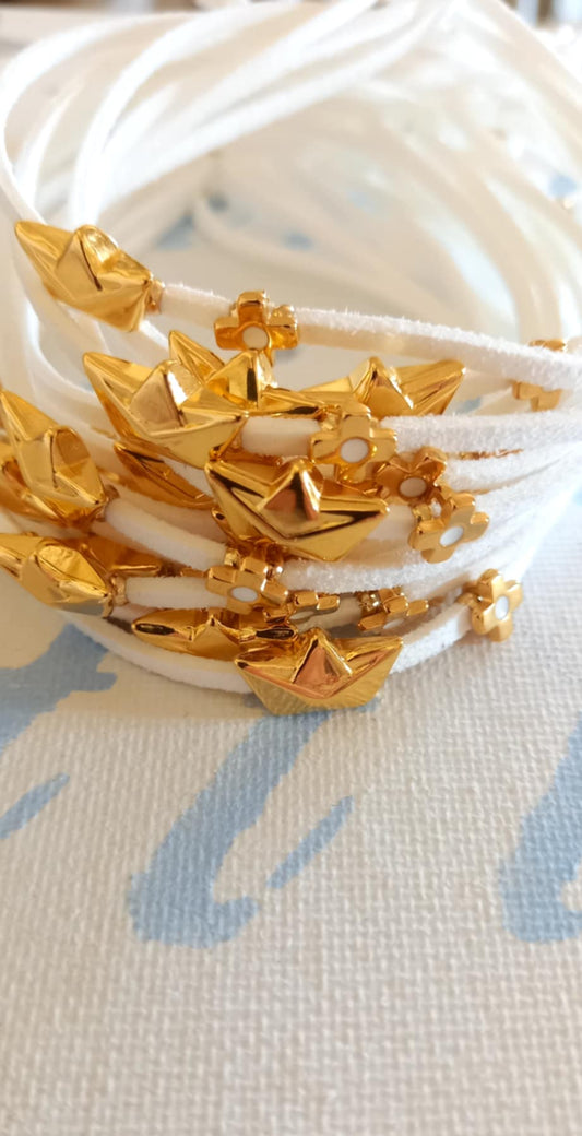 Μαρτυρικό βάπτισης βραχιόλι με καραβάκι και σταυρό