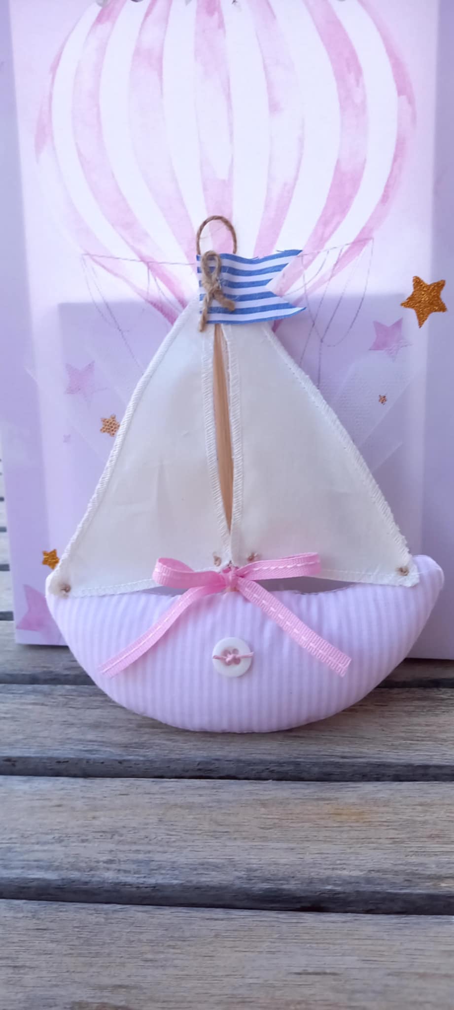 Μπομπονιέρα βάπτισης καραβάκι από ύφασμα